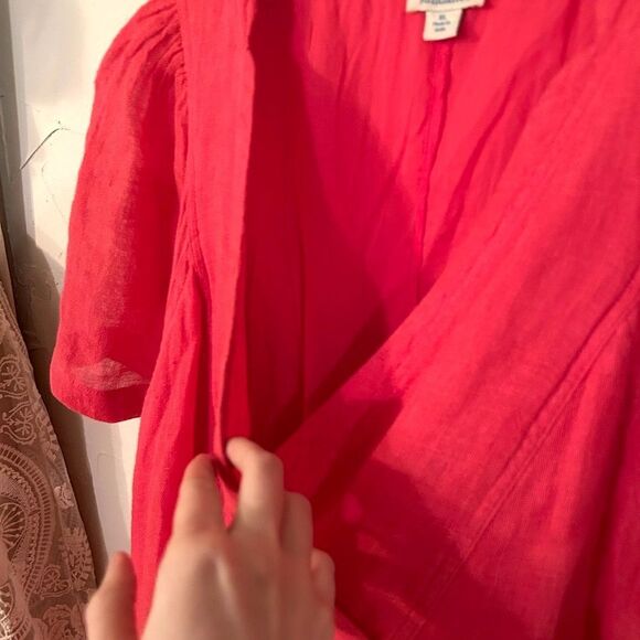 Sundance Women’s Size XL Pink/Orange Coral 100% Linen Midi Dress w/ Pockets - Picture 10 of 14